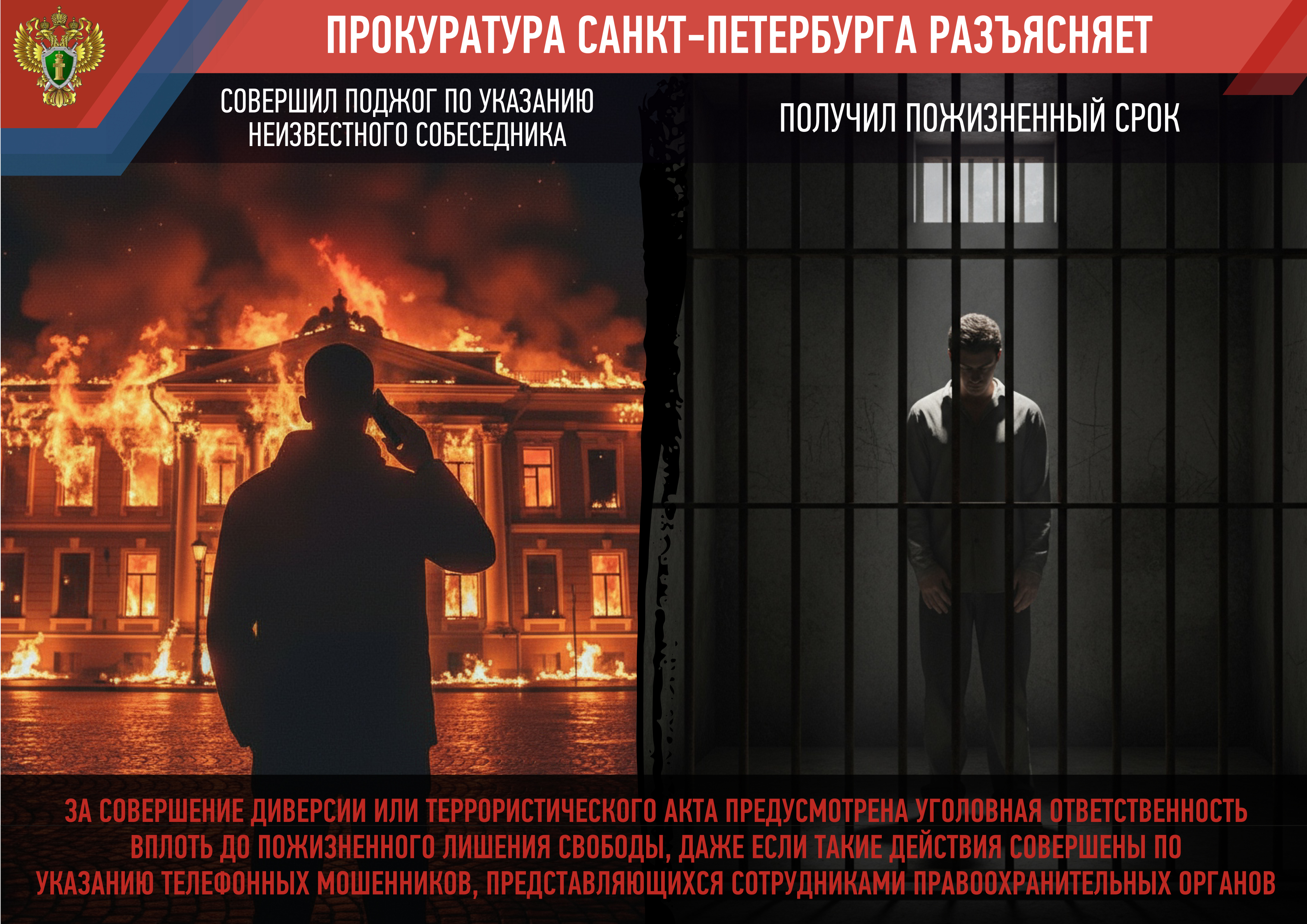 За совершение  диверсии или террористического акта предусмотрена уголовная ответственность вплоть до пожизненного лишения свободы, даже если такое действие совершено  по указанию телефонных мошенников, представляющихся сотрудниками правоохранительных органов